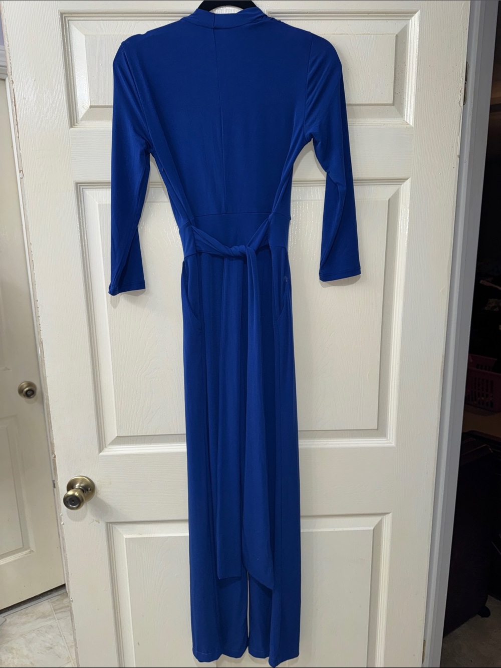 New York & Company Royal Blue Dressy Long Sleeve Jumpsuit Tie Back XS - Picture 6 of 7
